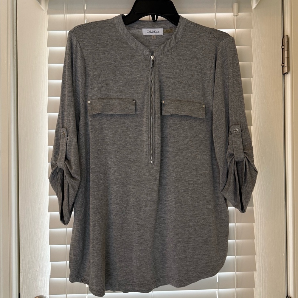 Calvin Klein Charcoal Zip-Front Blouse